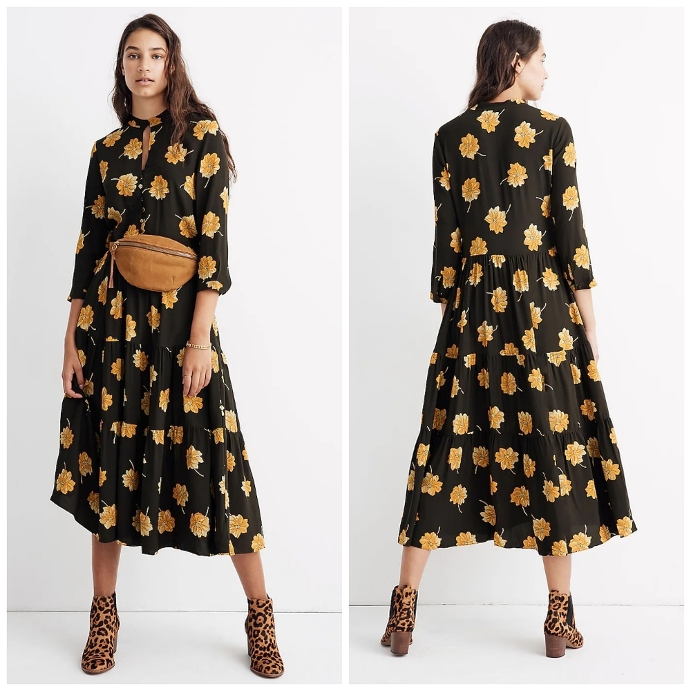 Madewell Fall Flowers tiered dress size XS
